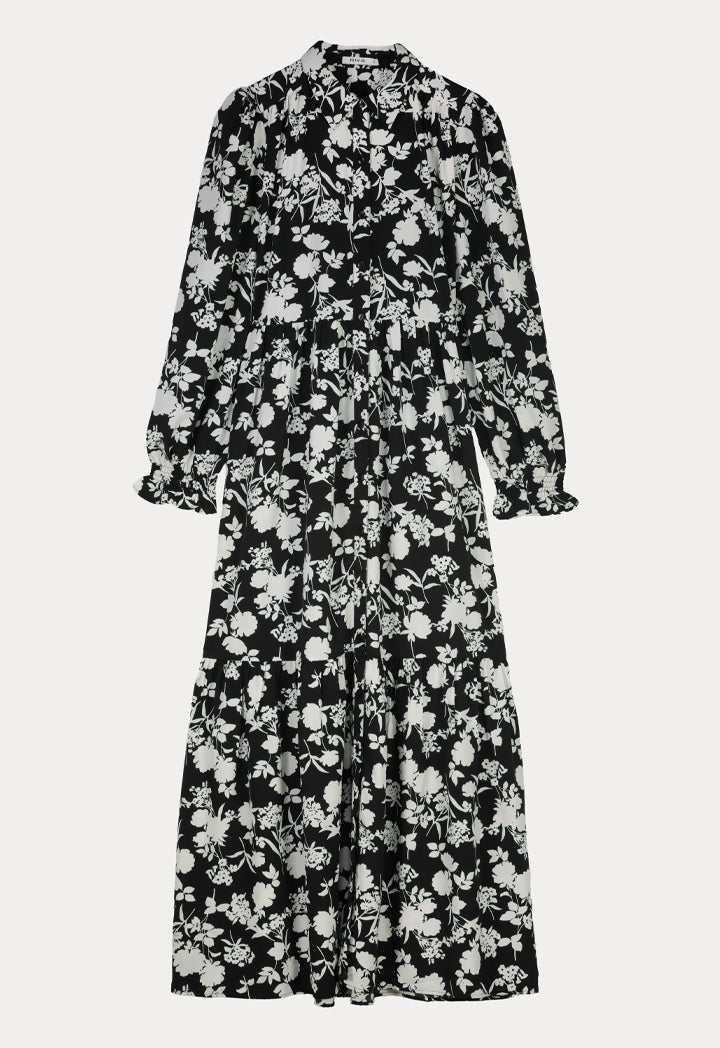Contrast Flower Printed Long Maxi Dress