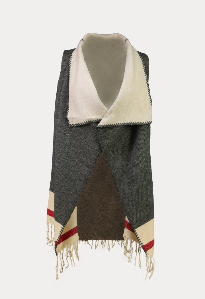 Fringes Hem Overlapping Vest Poncho