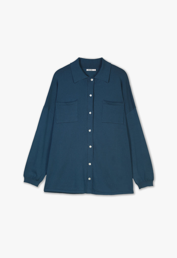 Knitted Solid Buttoned Down Shirt