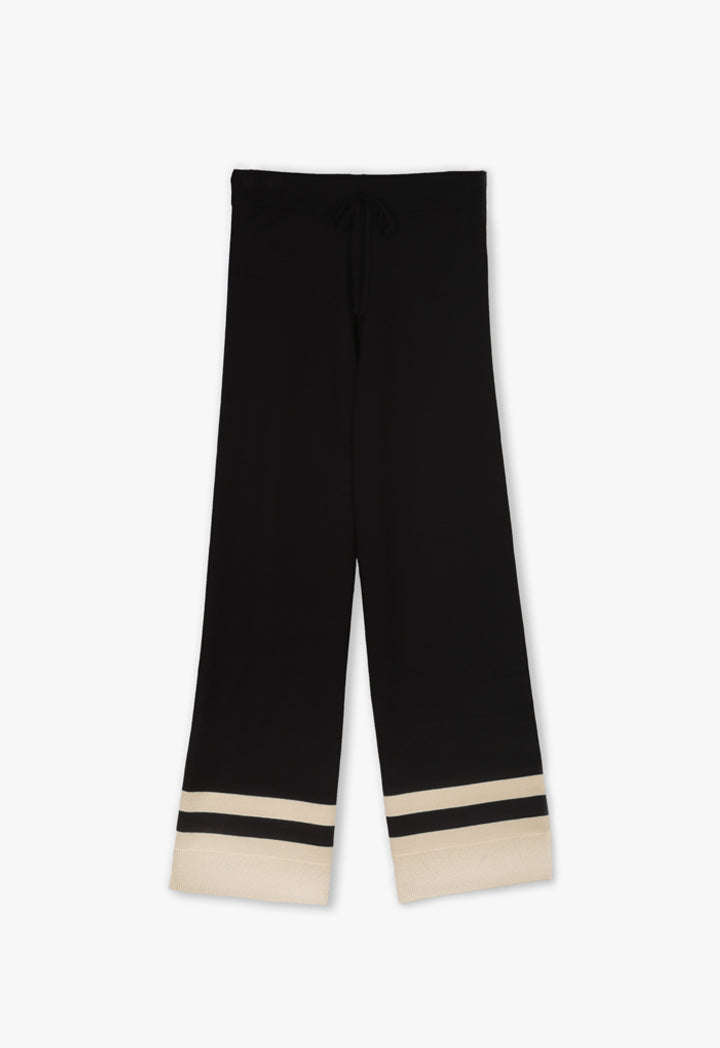 Knitted Striped Hem Two Toned Trouser