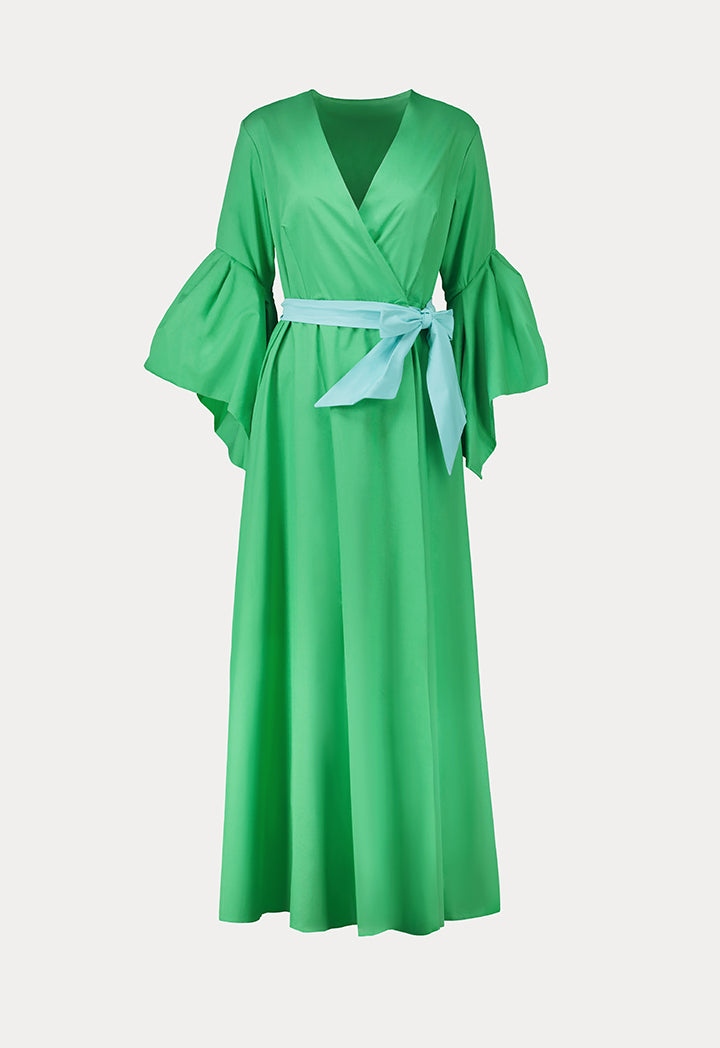 Flounce Sleeve V-Neck Dress