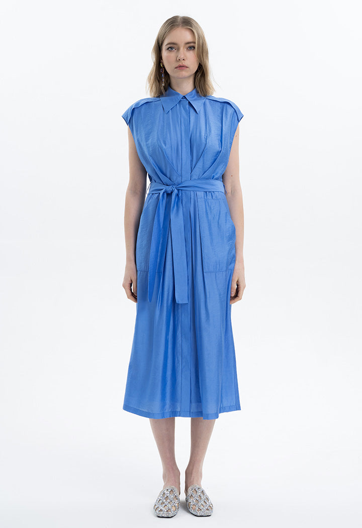 Solid Midi Gathered Waist Dress