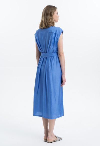 Solid Midi Gathered Waist Dress