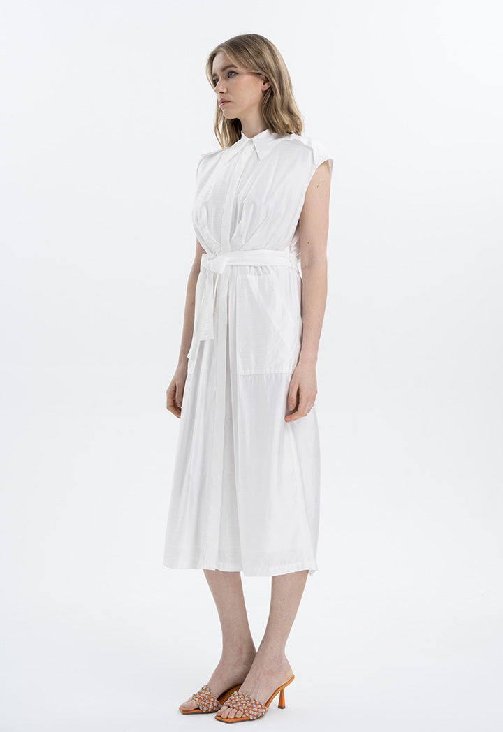 Solid Midi Gathered Waist Dress