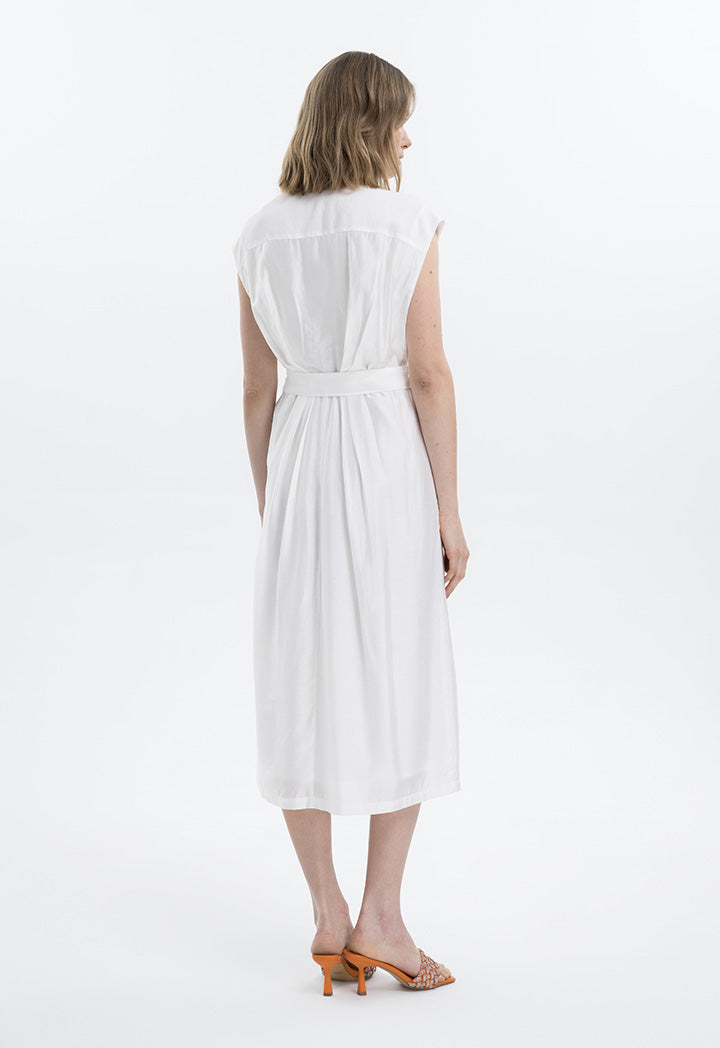 Solid Midi Gathered Waist Dress