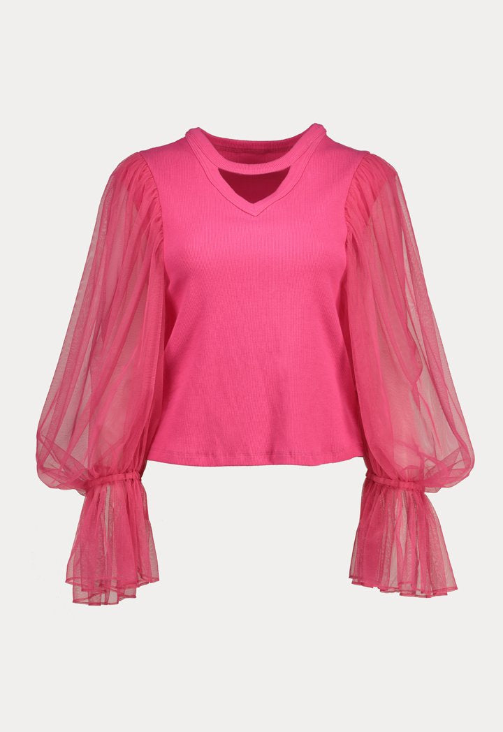 Knitted Tulle Sleeve Top