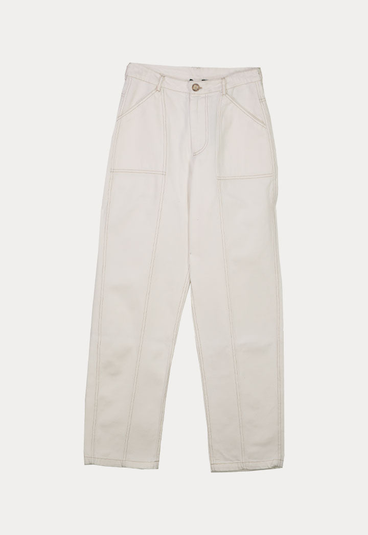 White Denim Topstitch Pants