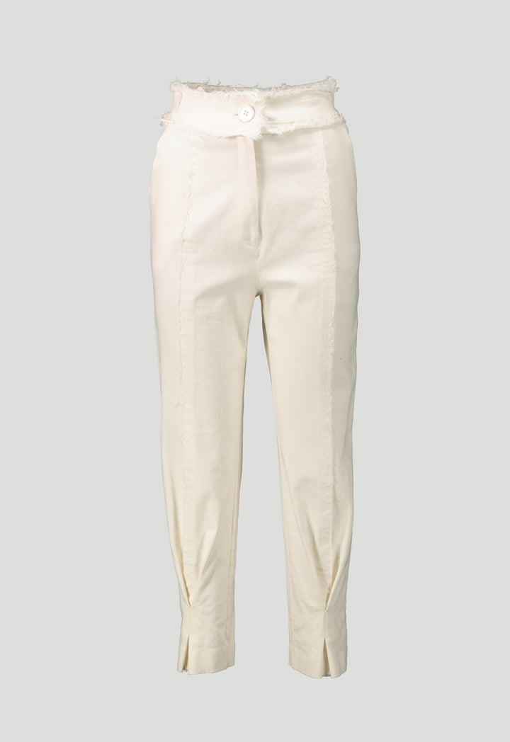 Mixed Fabric White Trouser