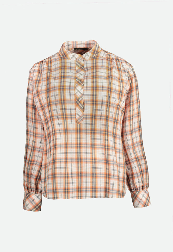 Check Mandarin Collar Shirt