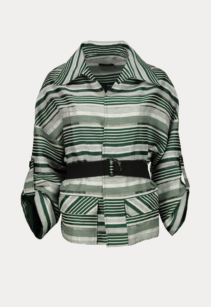 Belted Striped Pattern Outerwear