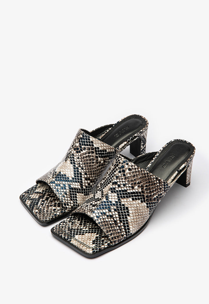 Snake Print Block Heel Sandals