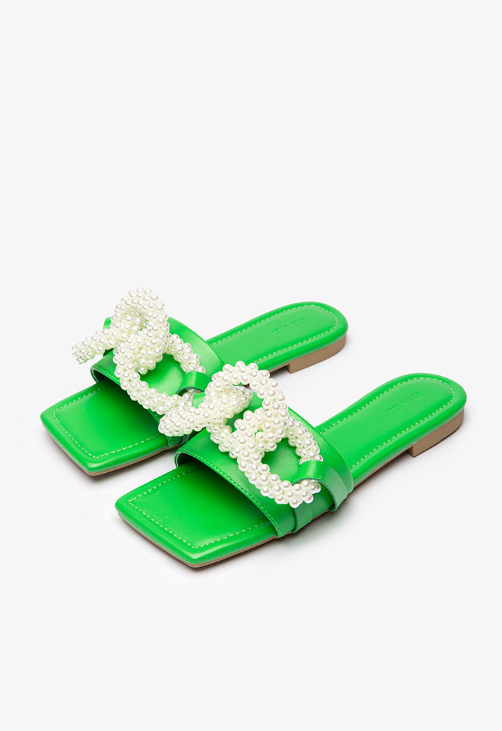 Pearly Linked PU Leather Slides