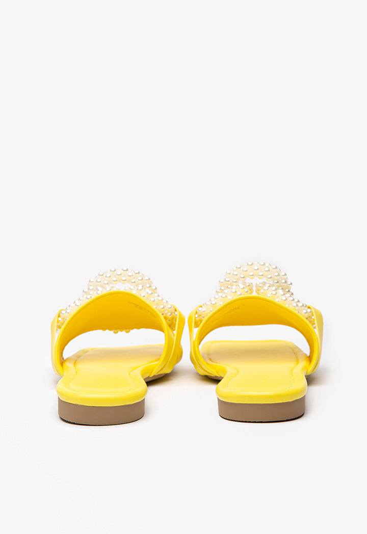 Pearly Linked PU Leather Slides