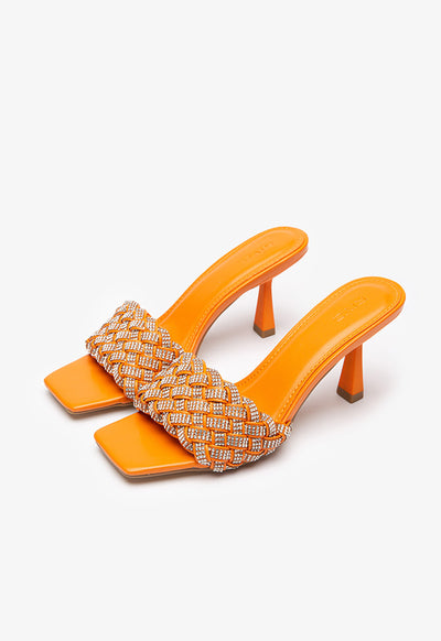 Textured Crystal Embellished Mule Sandals