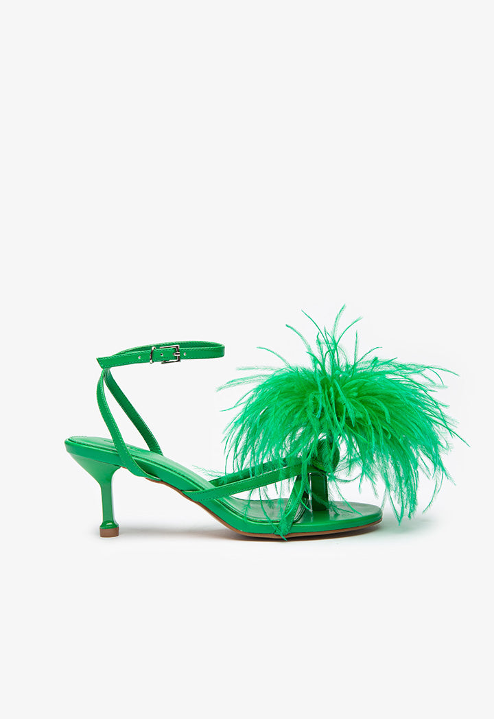 Dot Feather Trimmed Stiletto Sandals