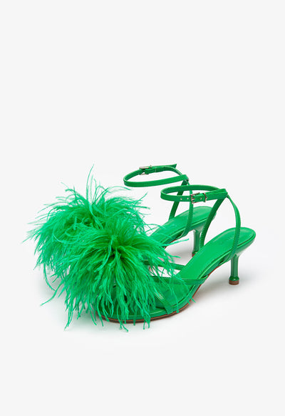 Dot Feather Trimmed Stiletto Sandals