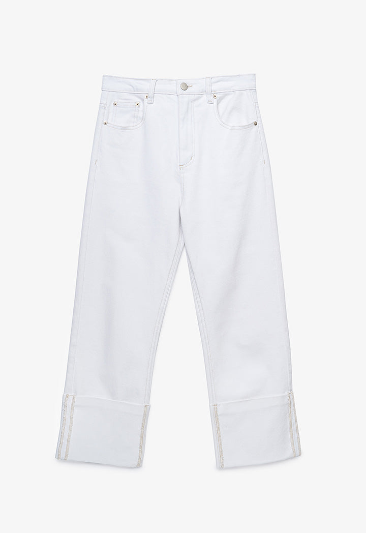 Wide Folded Solid Denim Pants