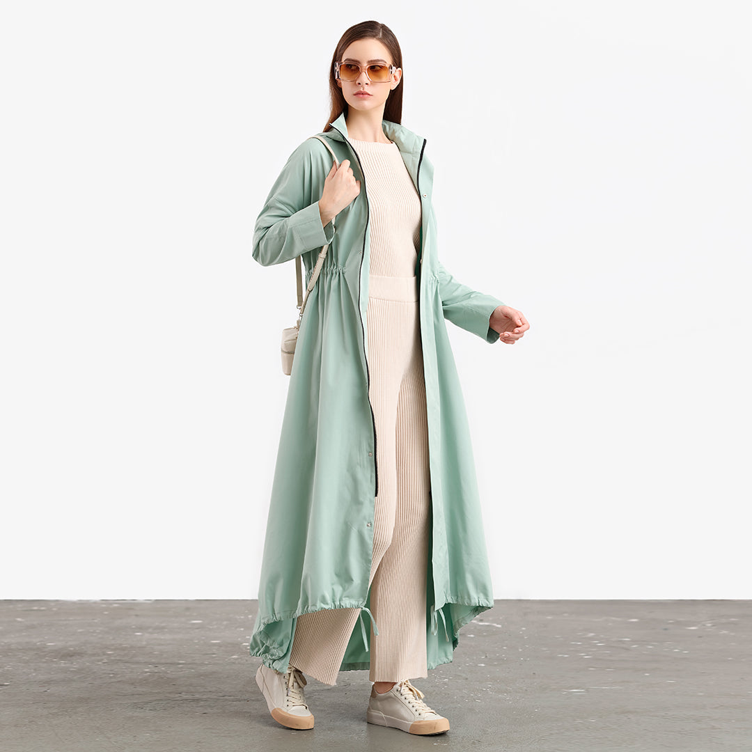 Solid Elasticated Drawstring Long Outer Jacket