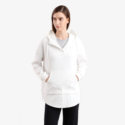 Half Textured Solid Hoodie Blouse