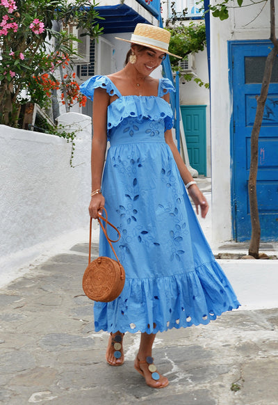 Trim Frill Blue Dress