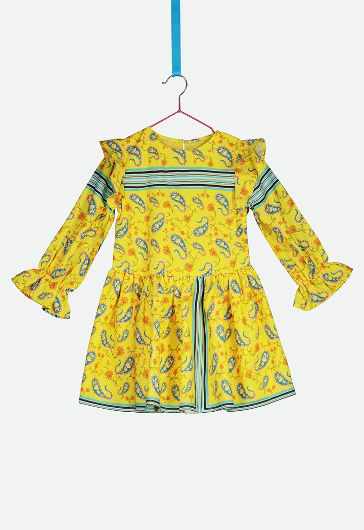 Ruffle Trim Paisley Printed Dress