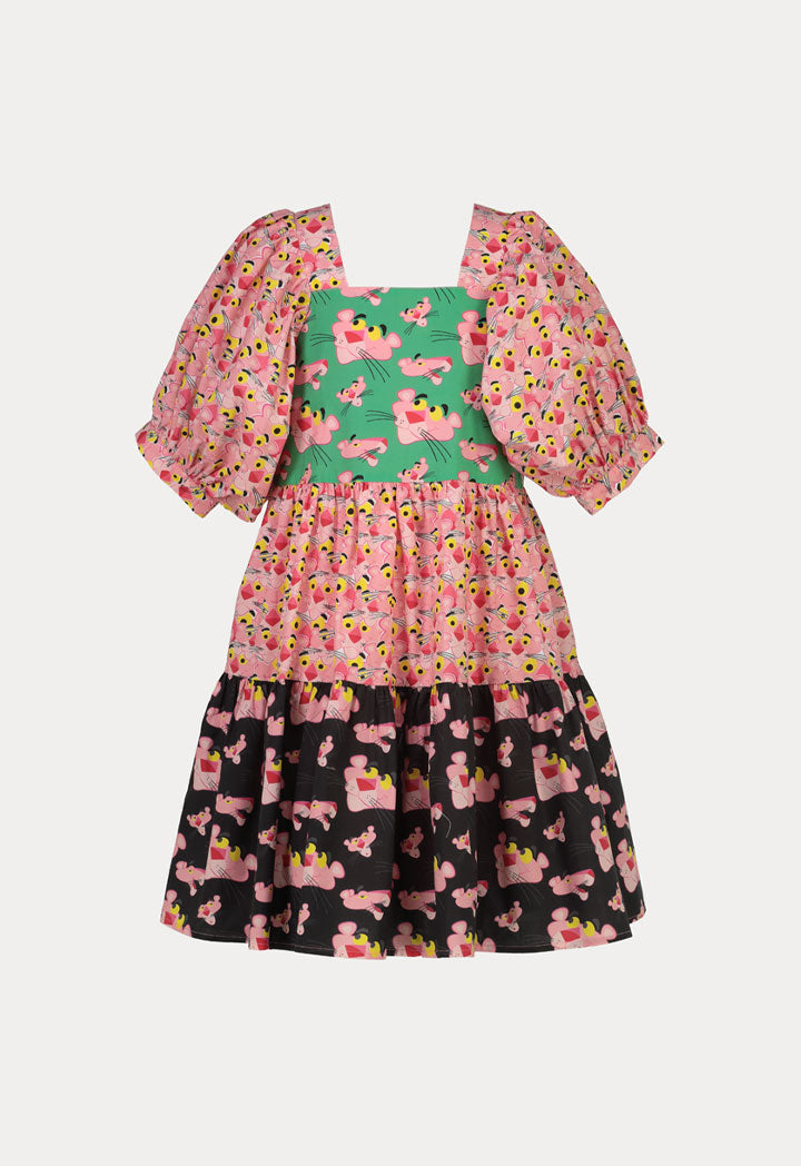 Pink Panther Printed Color Block Square Neck Dress