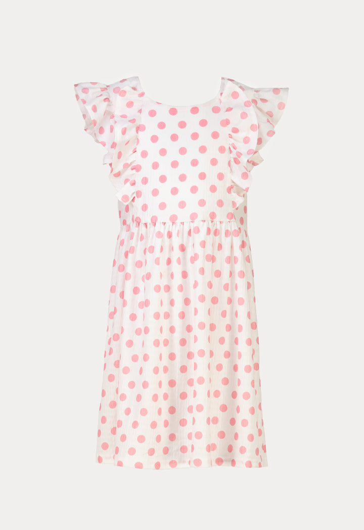 Flare Polka Dot Tie Back Crew Neck Knot Dress