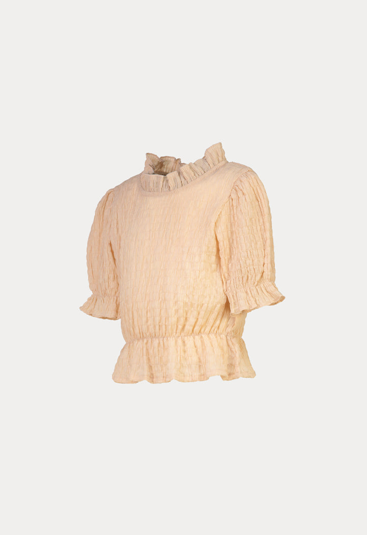 Frill Trim Smoking Puff Sleeves Blouse