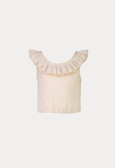 Cotton Frilled Neck Cropped Blouse