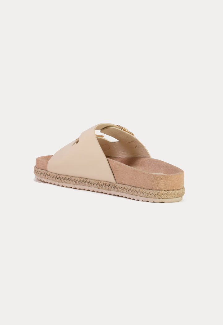 Suede Double Buckle Strap Slide Sandals