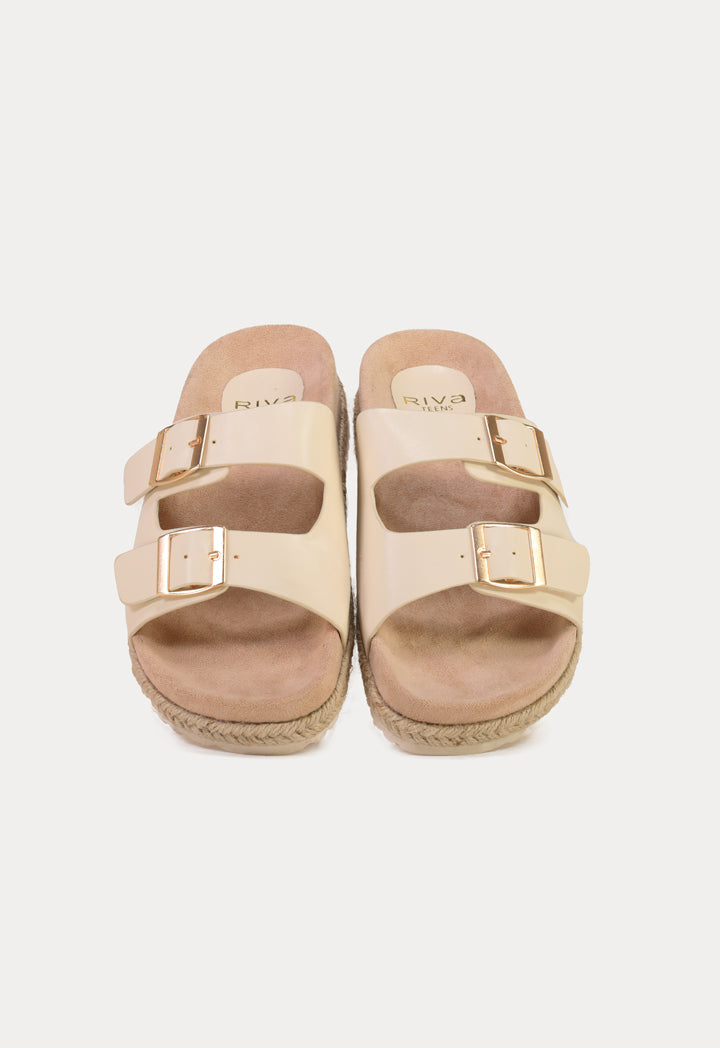 Suede Double Buckle Strap Slide Sandals