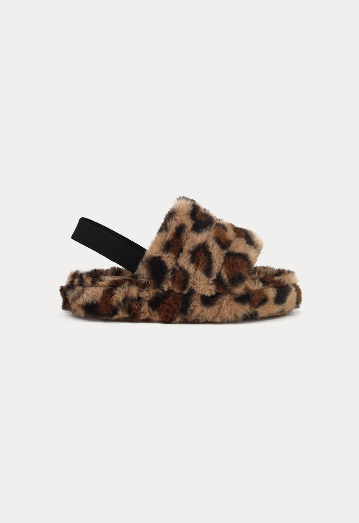 Leopard Slingback Faux Fur Slippers