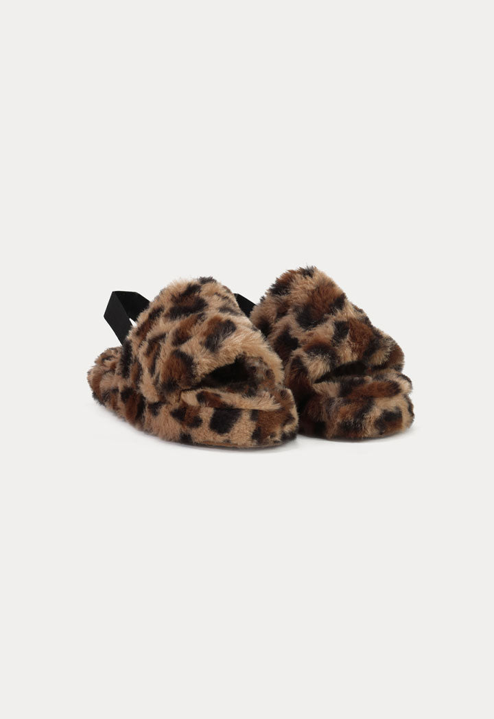 Leopard Slingback Faux Fur Slippers