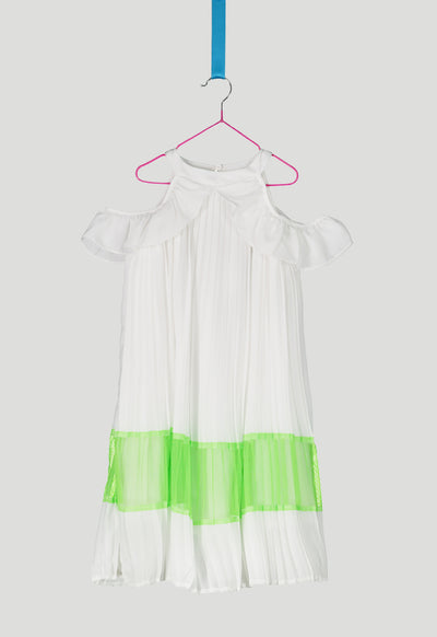 Organza Pleated Cold Shoulder Dress