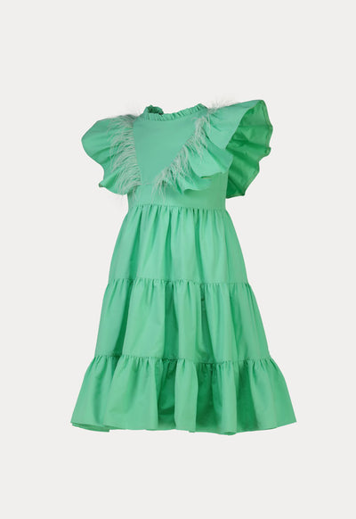 Frilled Feather Embellished Tiered Casual Dress