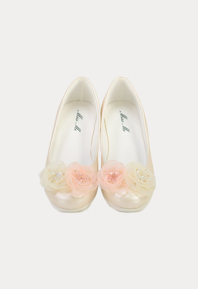 Organza Flowers With Crystal Beads Flat Shoes