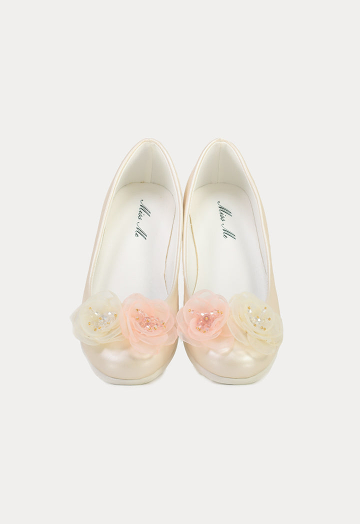 Organza Flowers With Crystal Beads Flat Shoes