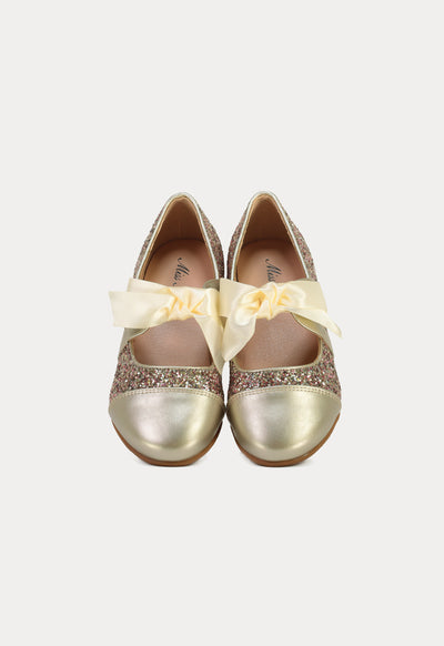 Glittery Embellished With Satin Ribbon Shoes