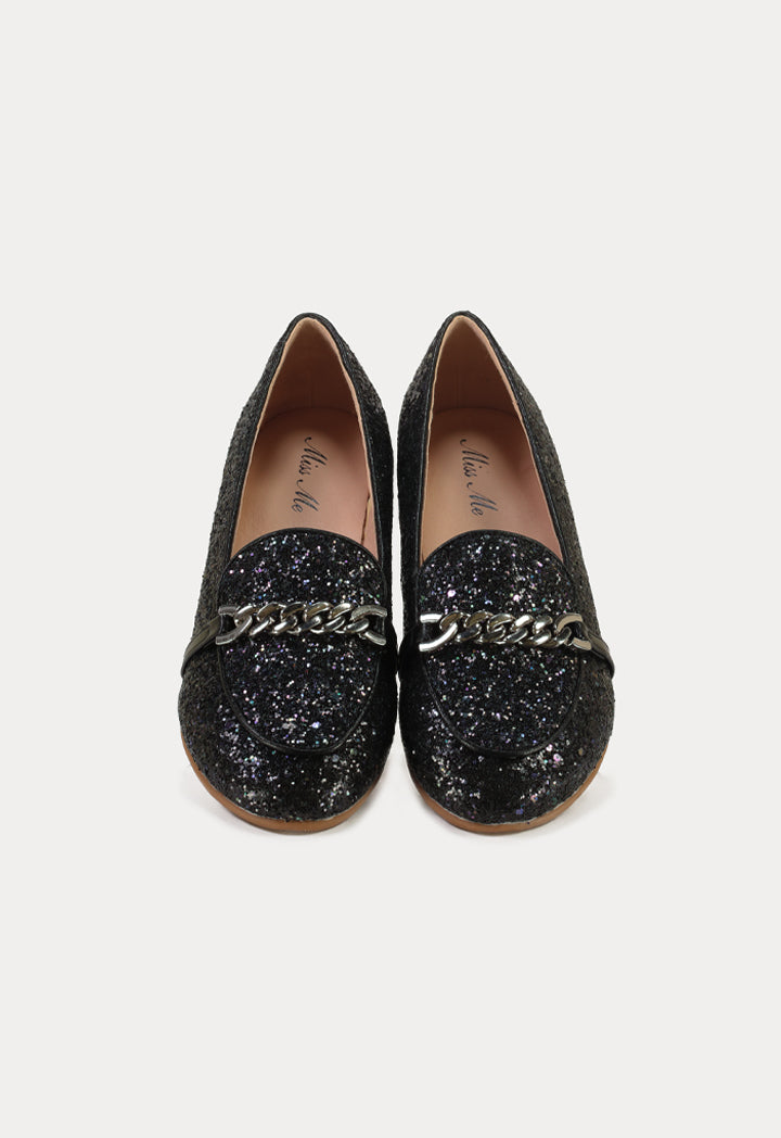 Glittery Chunks Strap Vamp Loafer Shoes