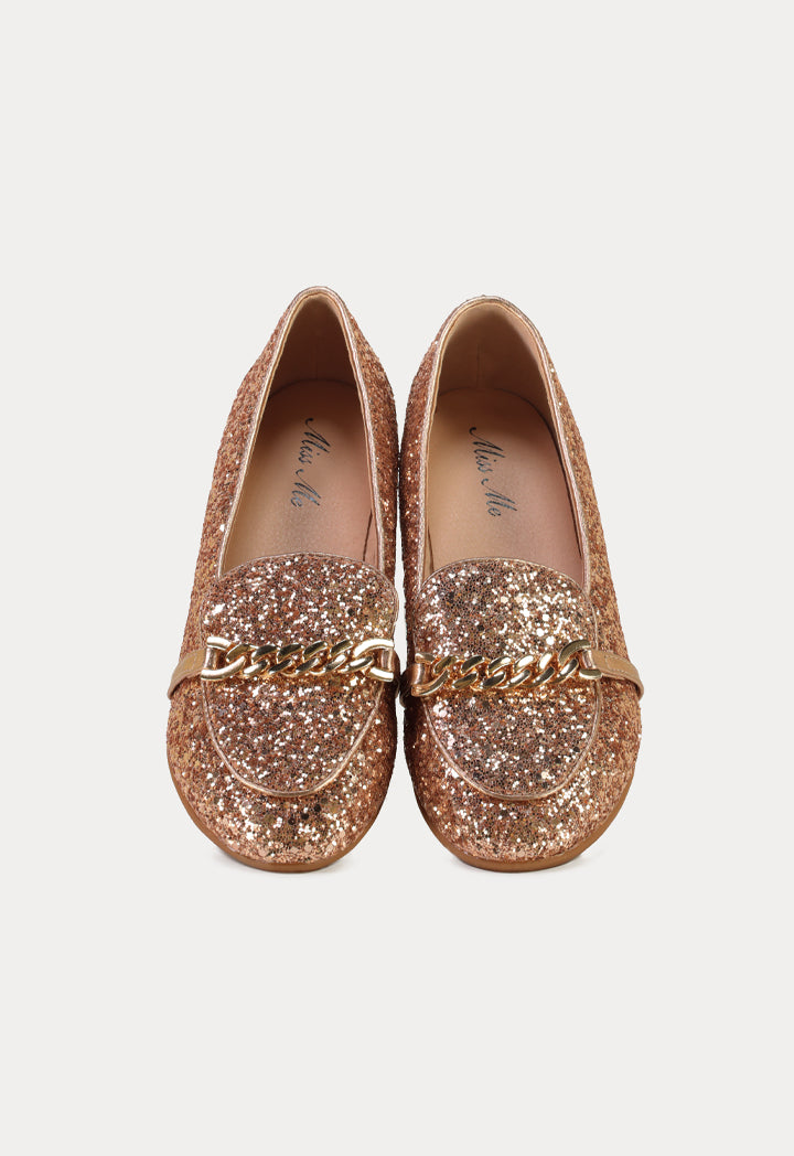 Glittery Chunks Strap Vamp Loafer Shoes