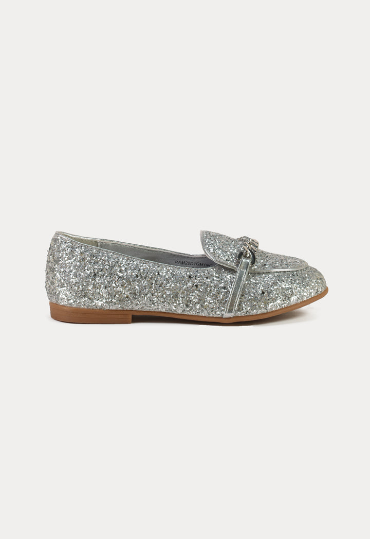 Glittery Chunks Strap Vamp Loafer Shoes