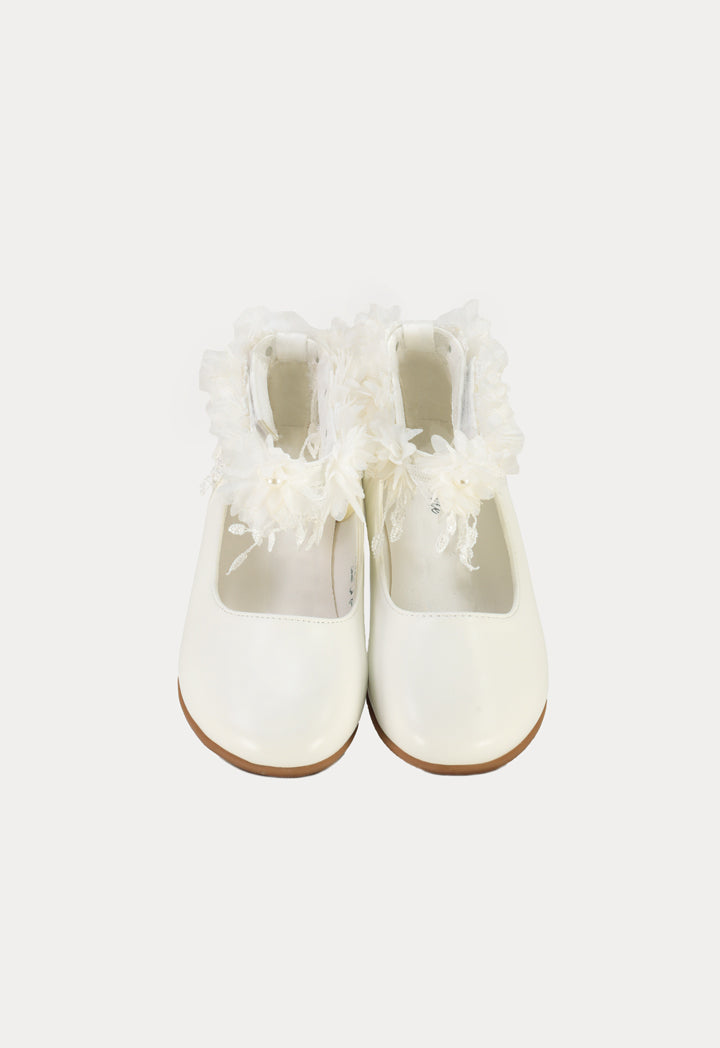 PU Leather Flowers Embellished Strap Shoes