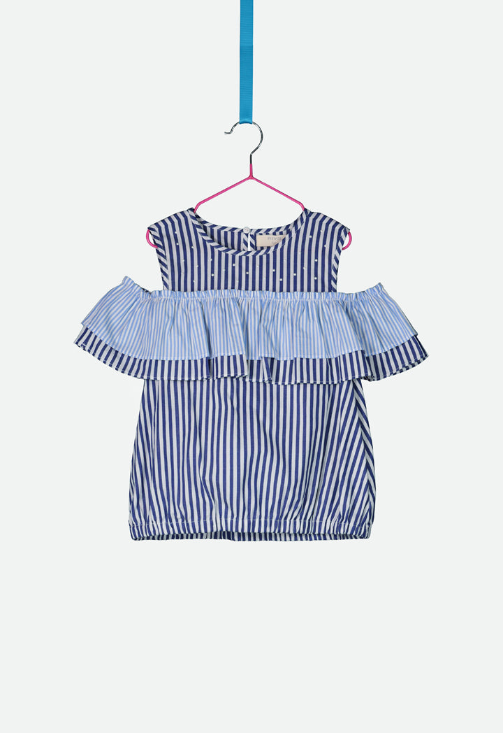 Striped Ruffle Cold Shoulder Blouse