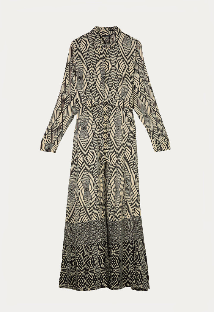 Geometrical Allover Printed Maxi Shirt Dress