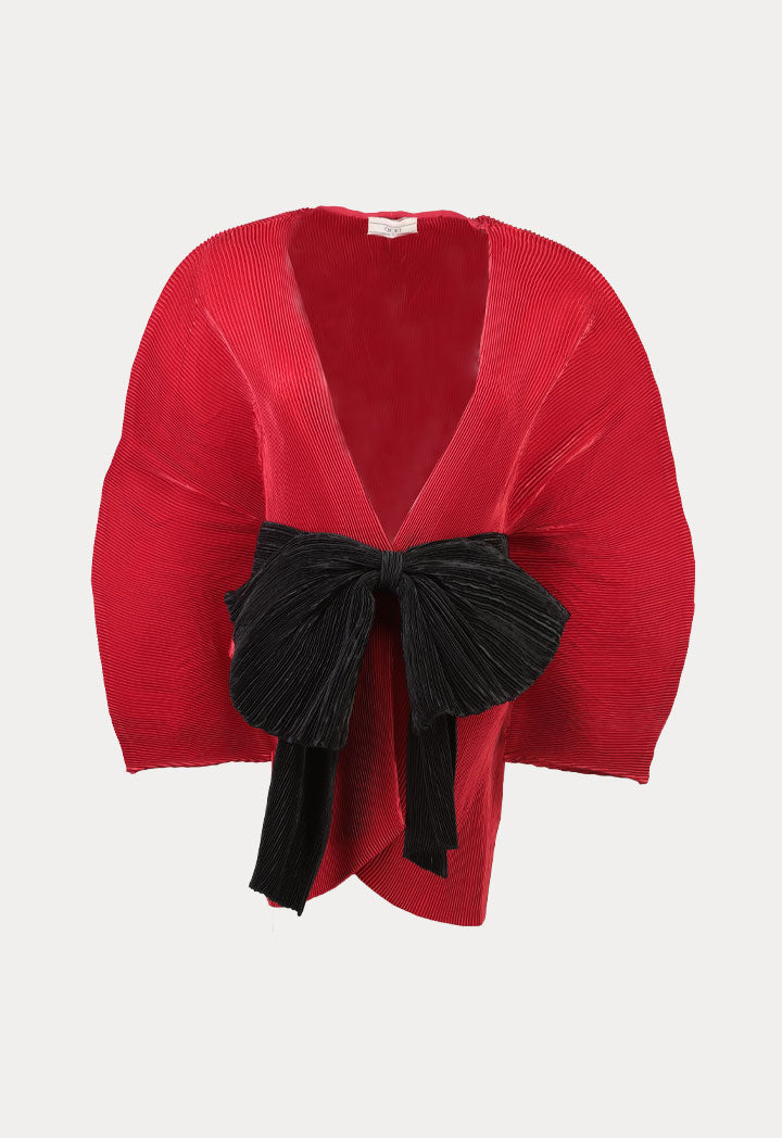 Electric Pleated Puff Sleeve Big Bow Outerwear