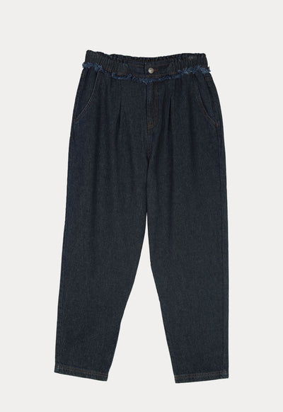 Fringed Loose High Waist Straight Denim Pants