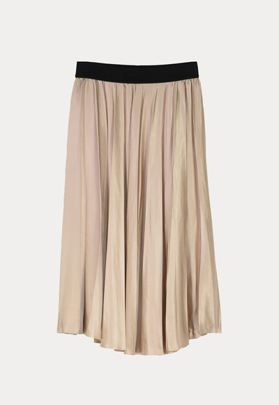 Contrast Color Exposed Waist Elastic Pleated Skirt