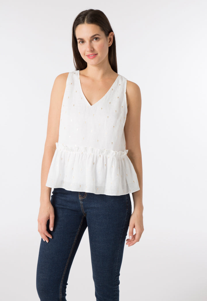 Printed Linen Sleeveless Top