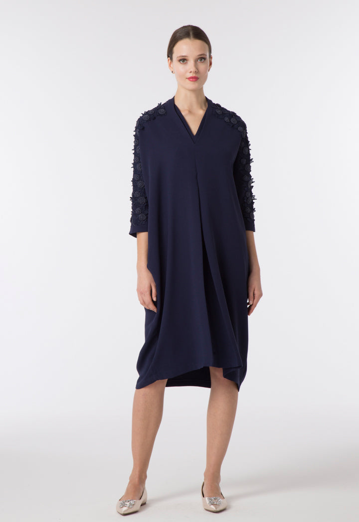 Patched Beaded Sleeves Dress