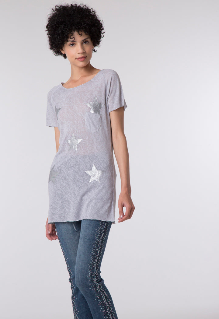 Star Print Slub T-Shirt